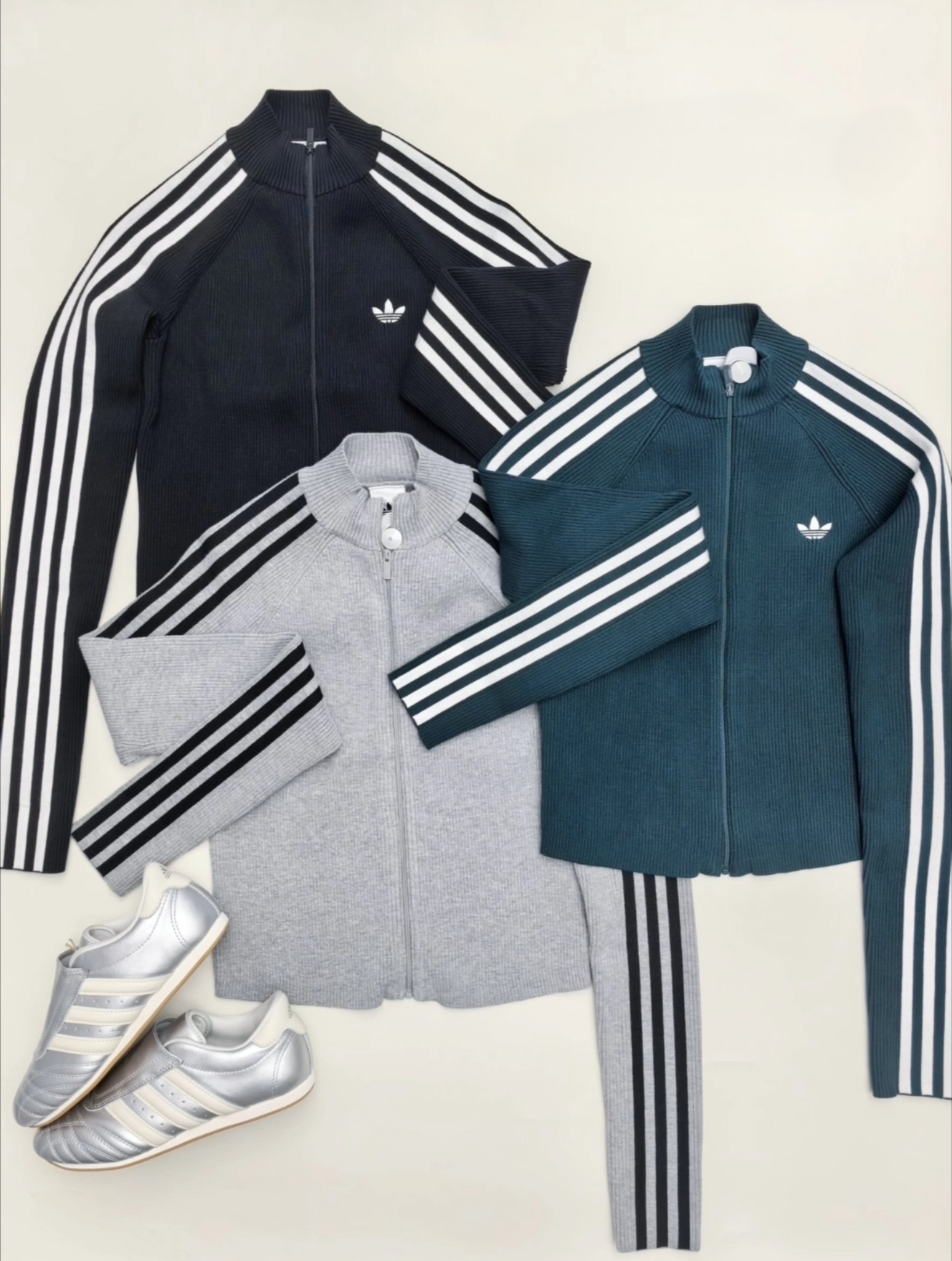 預購adidas originals 條紋修身 針織長袖夾克外套上衣 女款 灰JZ0886 綠JY2599 黑JY259