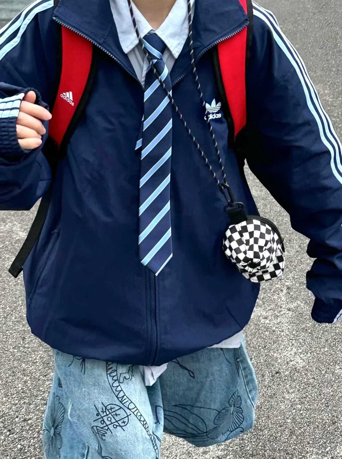 adidas originals Logo立領拉鍊長袖夾克外套 男款 夜靛藍 JP1253