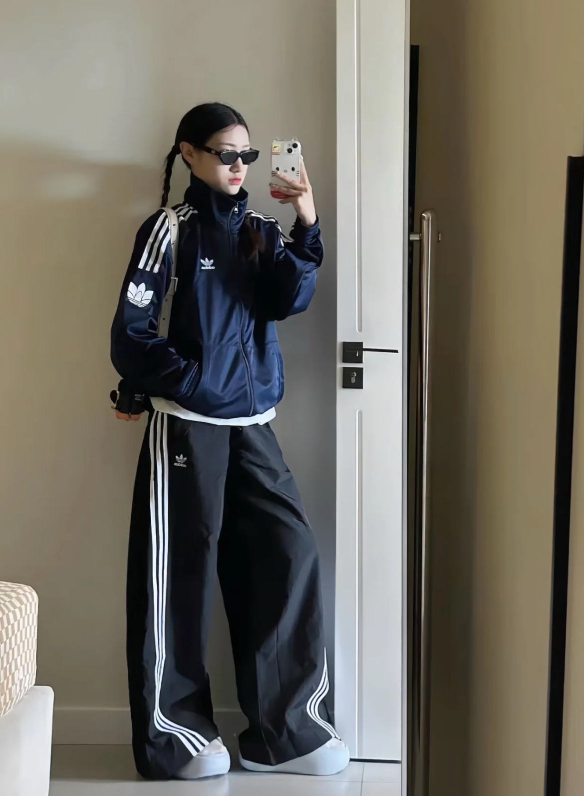 預購 adidas originals ADILENIUM 寬鬆闊腿長褲 女款 黑色 IV9335