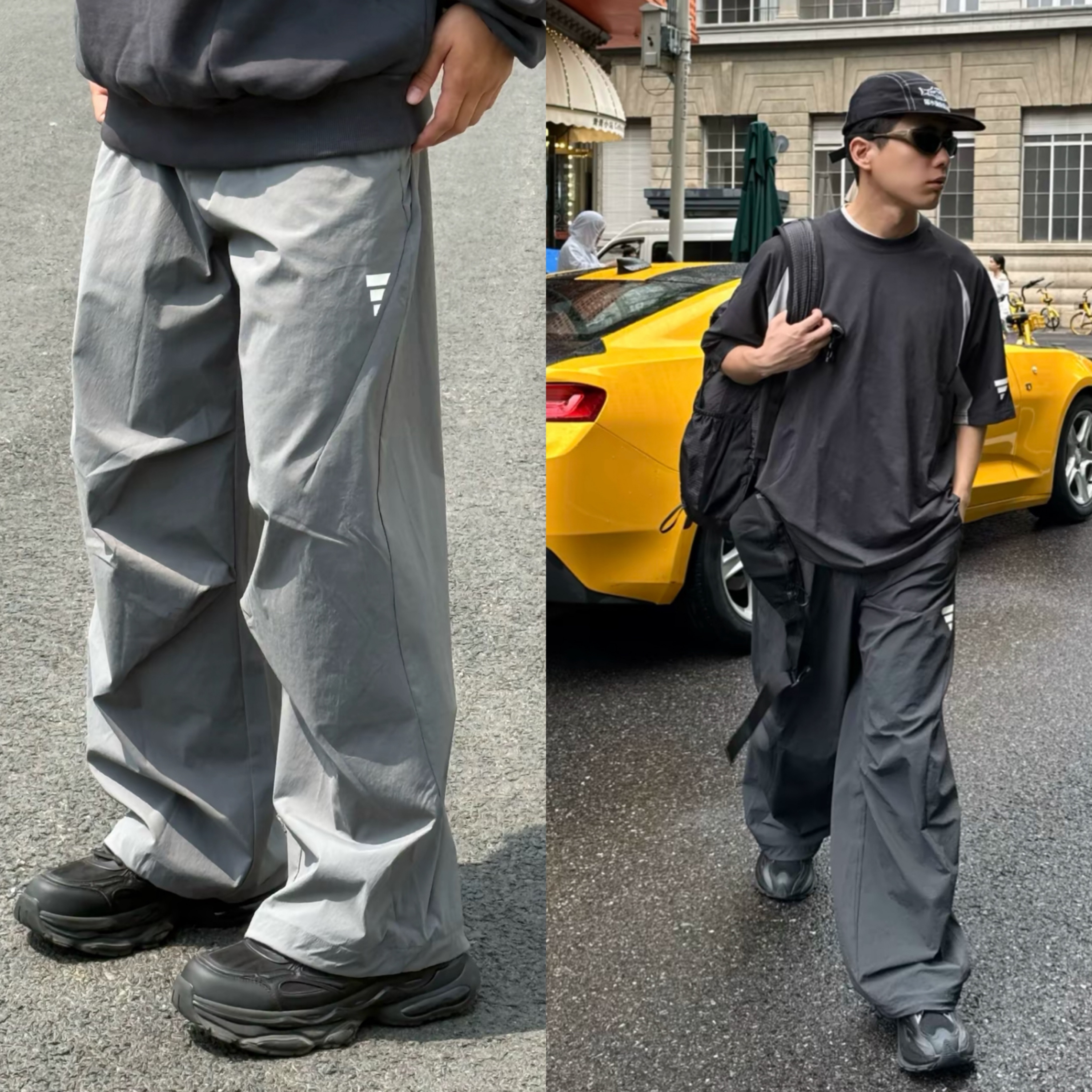 預購 adidas FOS系列 寬鬆退闊腿傘兵褲 長褲 男款 淺灰KB4618 黑KB4617