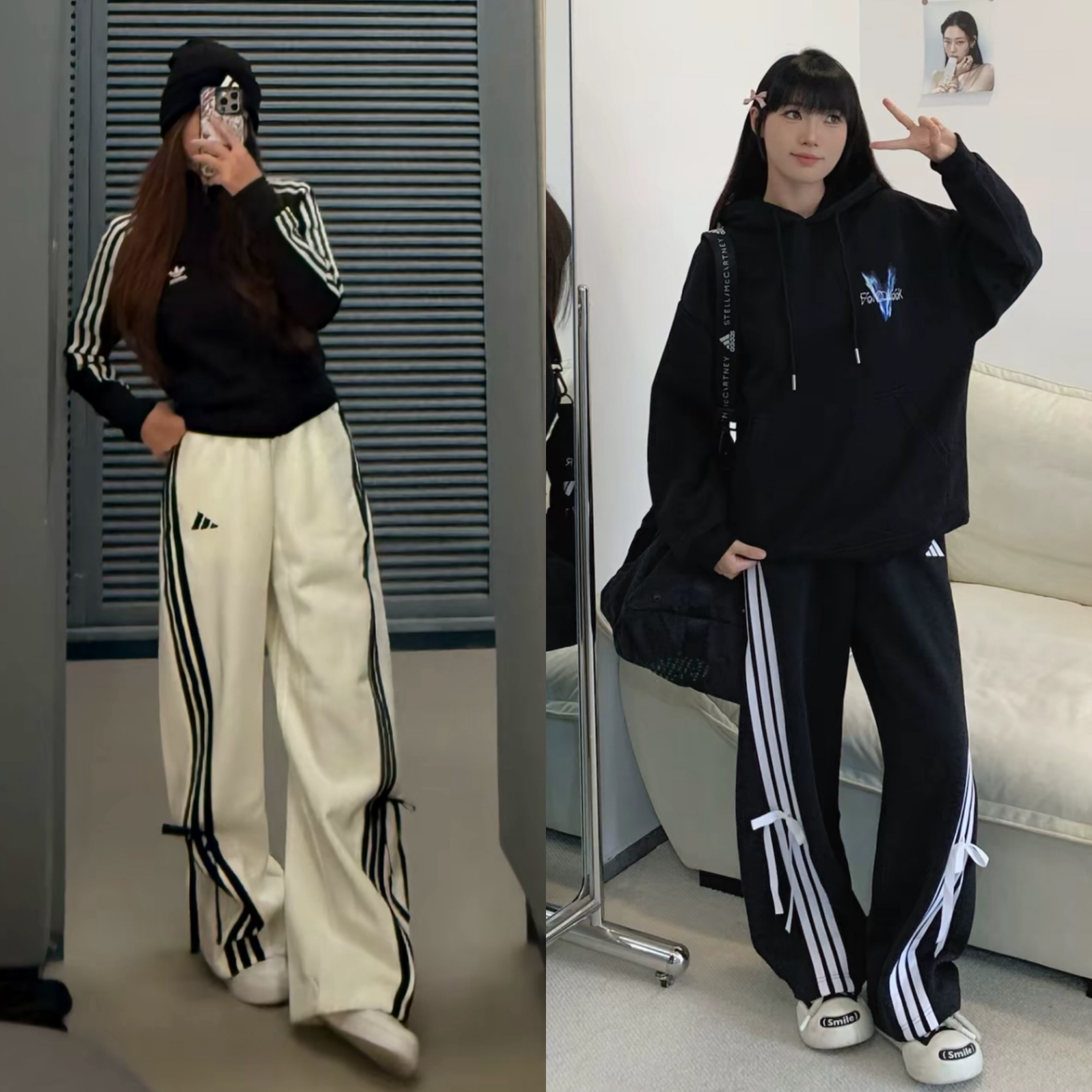 預購 adidas 品牌logo三條紋運動寬松休閒褲 女款 黑KG3855 白KG3857