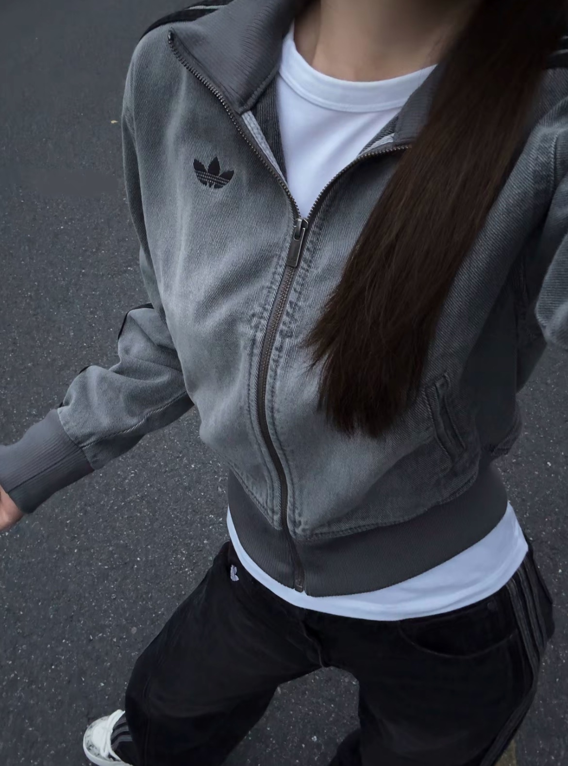 預購 adidas originals 水洗 日常牛仔夾克 女款 灰色 JY2564