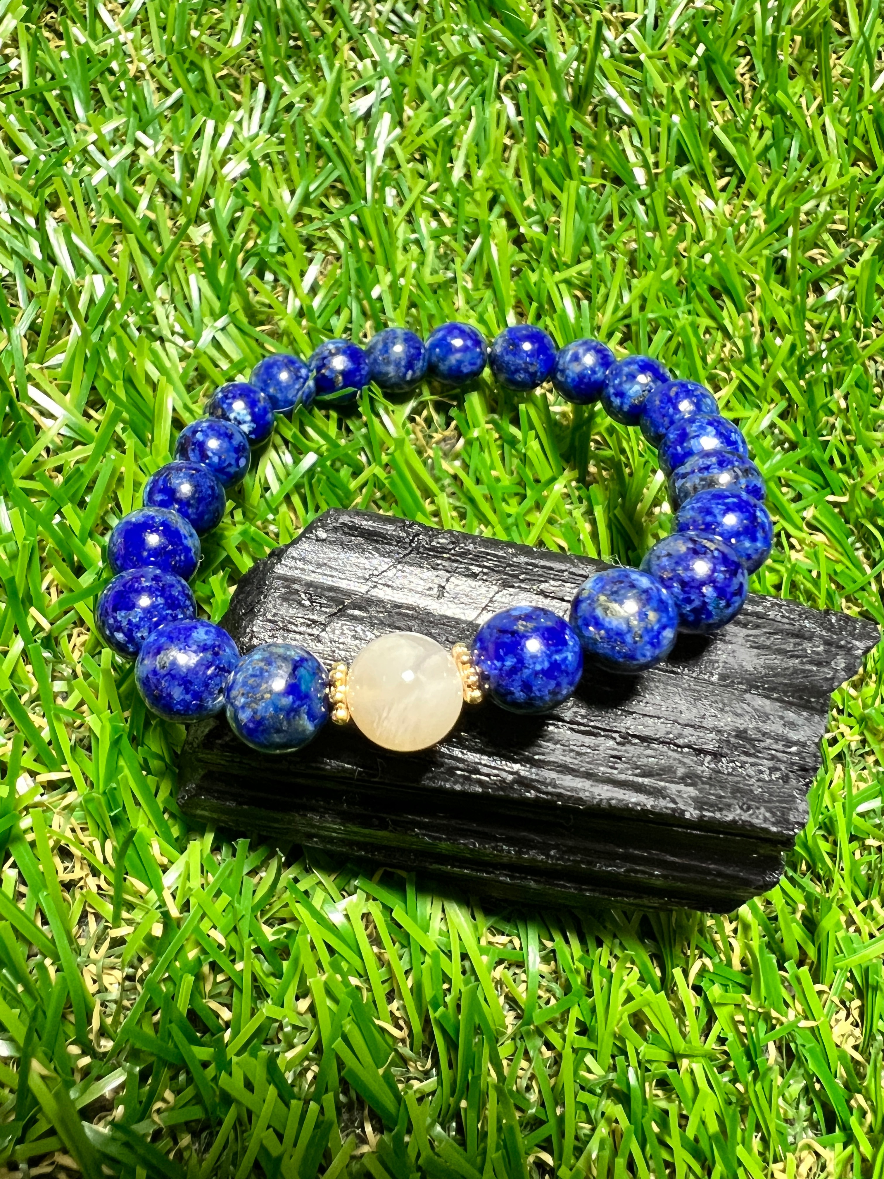 🌙 青金老礦 × 月光石 手鍊