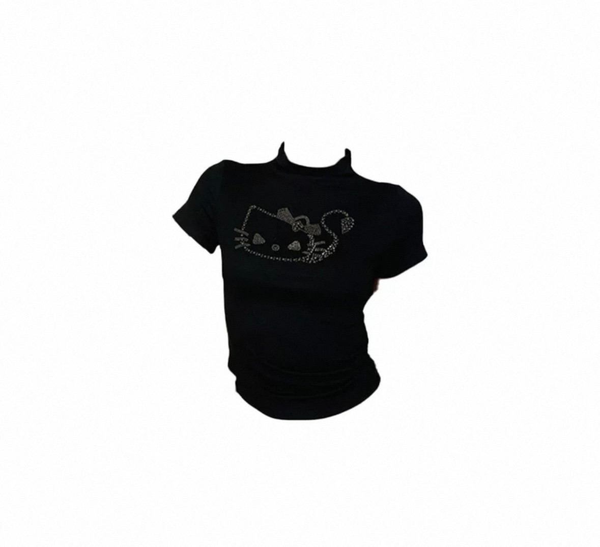 黑色高领短袖辣妹KT猫上衣（尺碼偏小