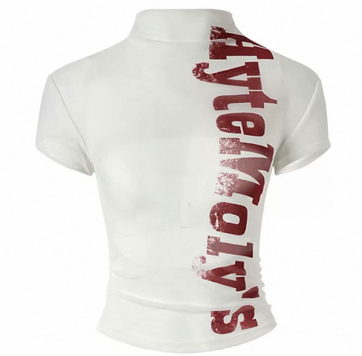 美式字母高領辣妹微透上衣（尺碼偏小