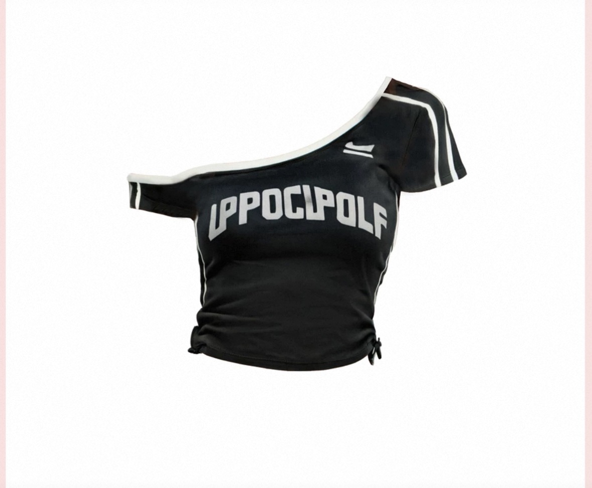 黑色斜肩球衣短款