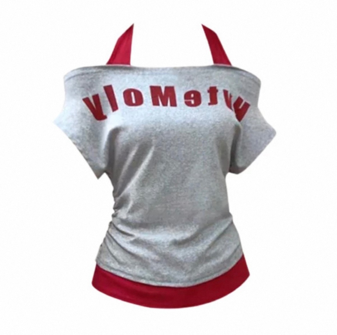 假兩件挂脖露肩辣妹上衣