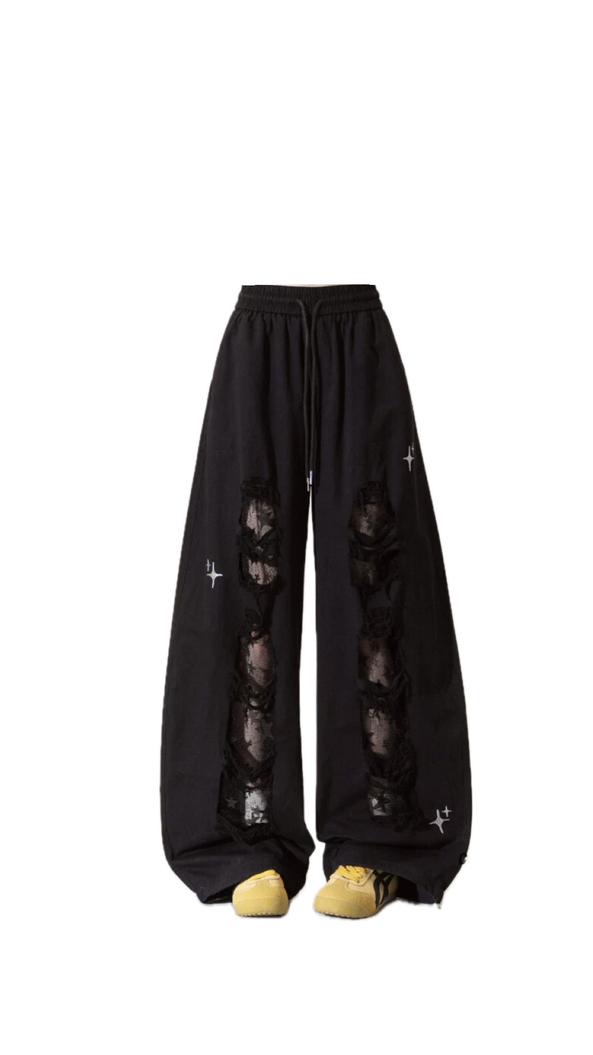 蕾絲拼接破洞寬鬆街舞闊腿褲