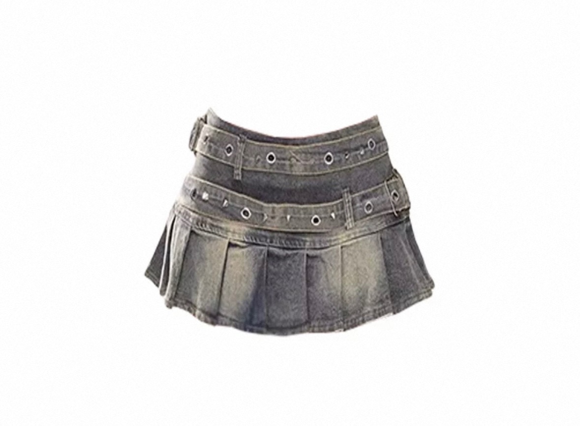 复古潮酷辣妹牛仔短裙