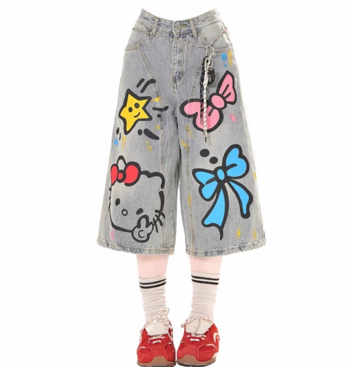 可爱牛仔裤hellokitty七分裤