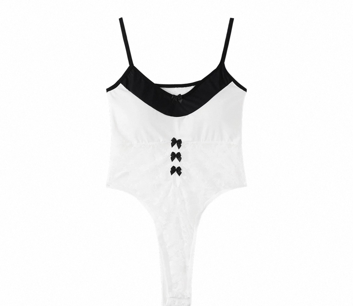 鏤空蝴蝶結蕾絲吊带連體衣