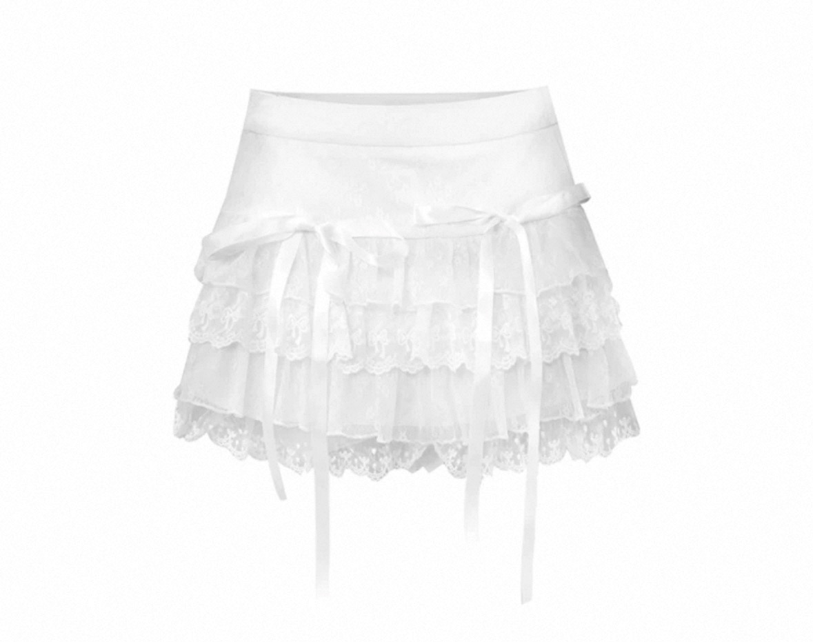 白色蛋糕蕾絲純慾蓬蓬半身裙