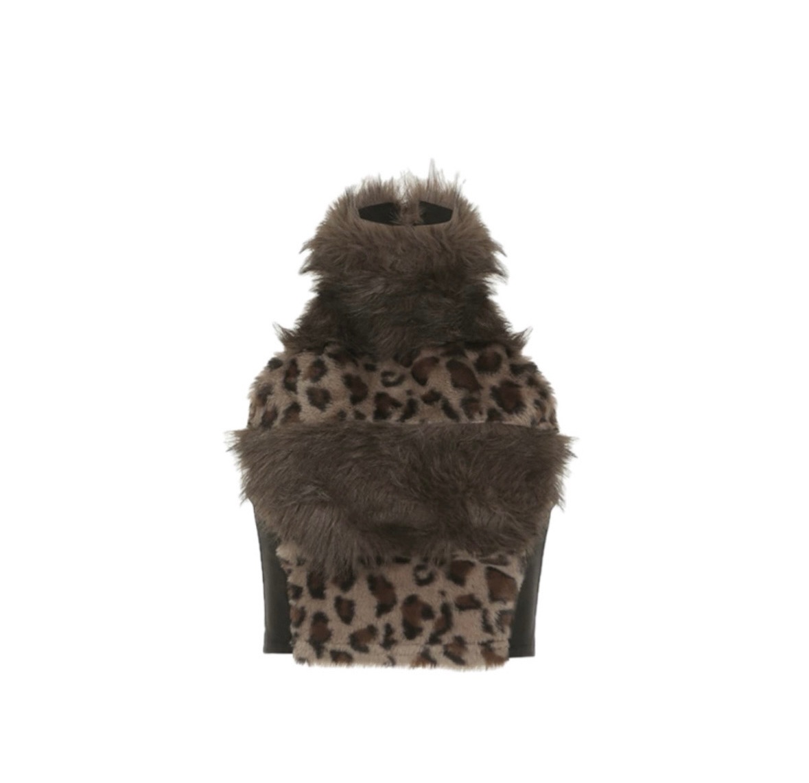 歐美毛毛高領豹纹露背上衣