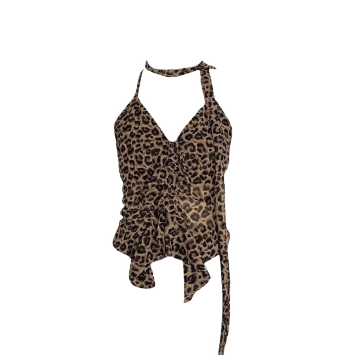 豹紋掛脖辣妹v領上衣