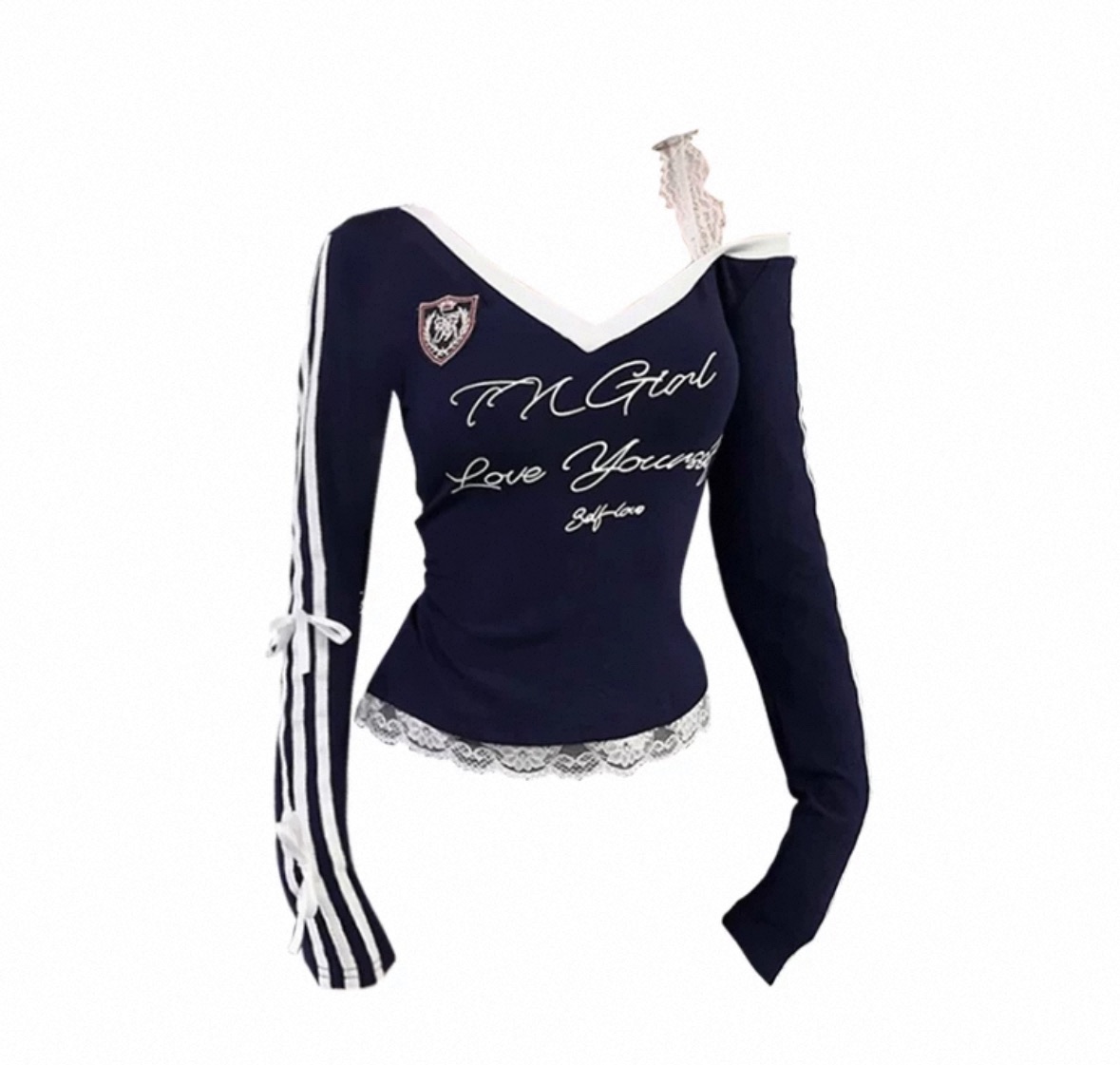 复古v領蝴蝶結修身百搭上衣