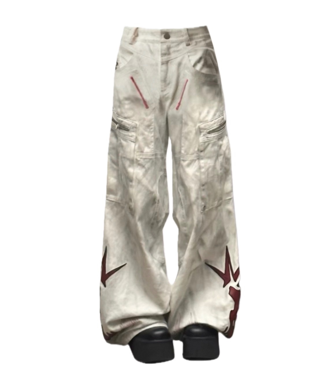 美式复古做舊水洗污漬刺繡拖地褲