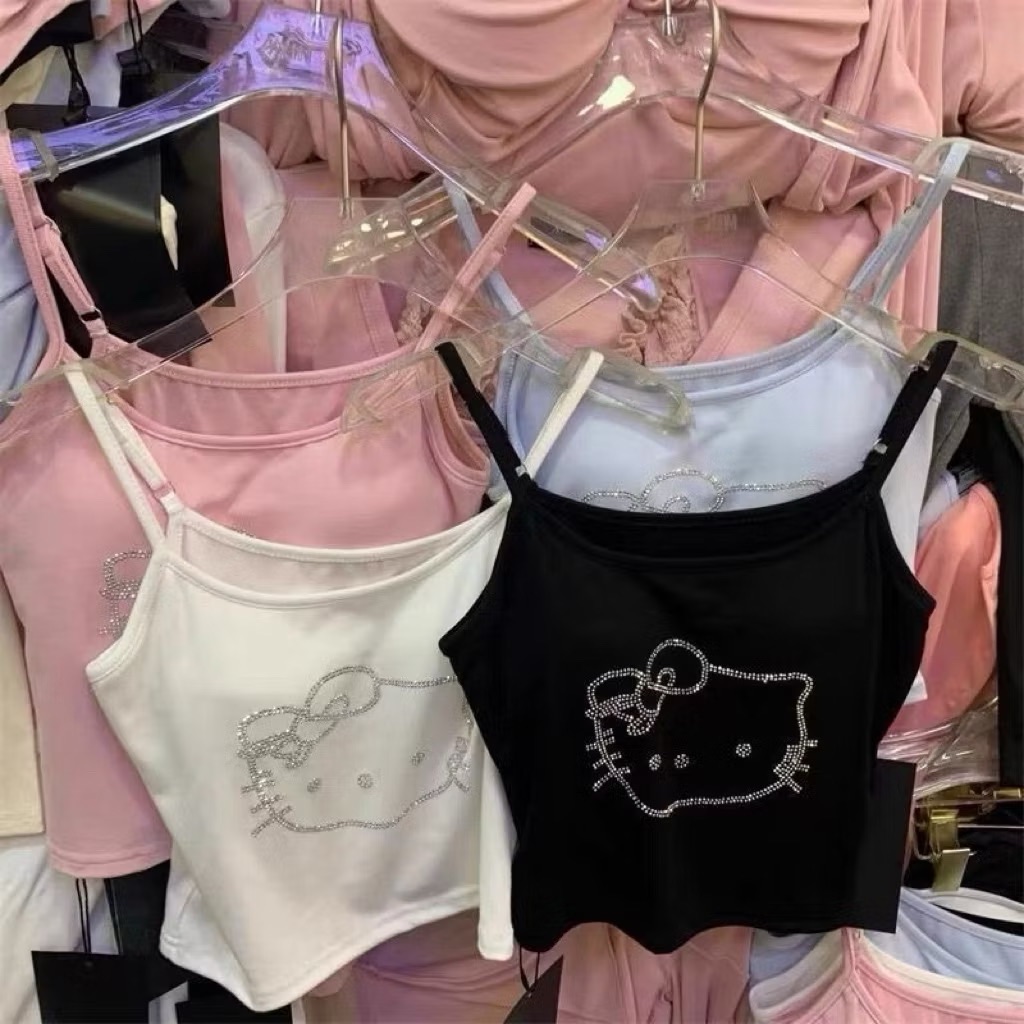 帶胸墊❗️凱蒂貓kitty甜辣性感燙磚吊帶背心  抹胸上衣