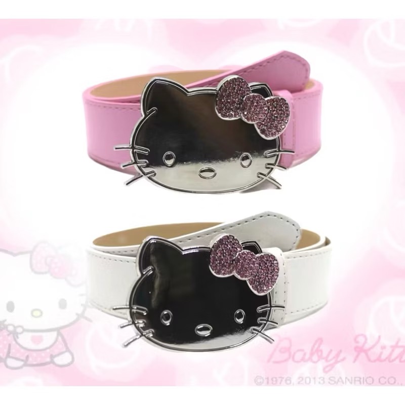 ‪⸜♡⸝‍‬千禧辣妹y2k hellokitty皮帶粉色KT帶鑽腰帶 黑/白/粉
