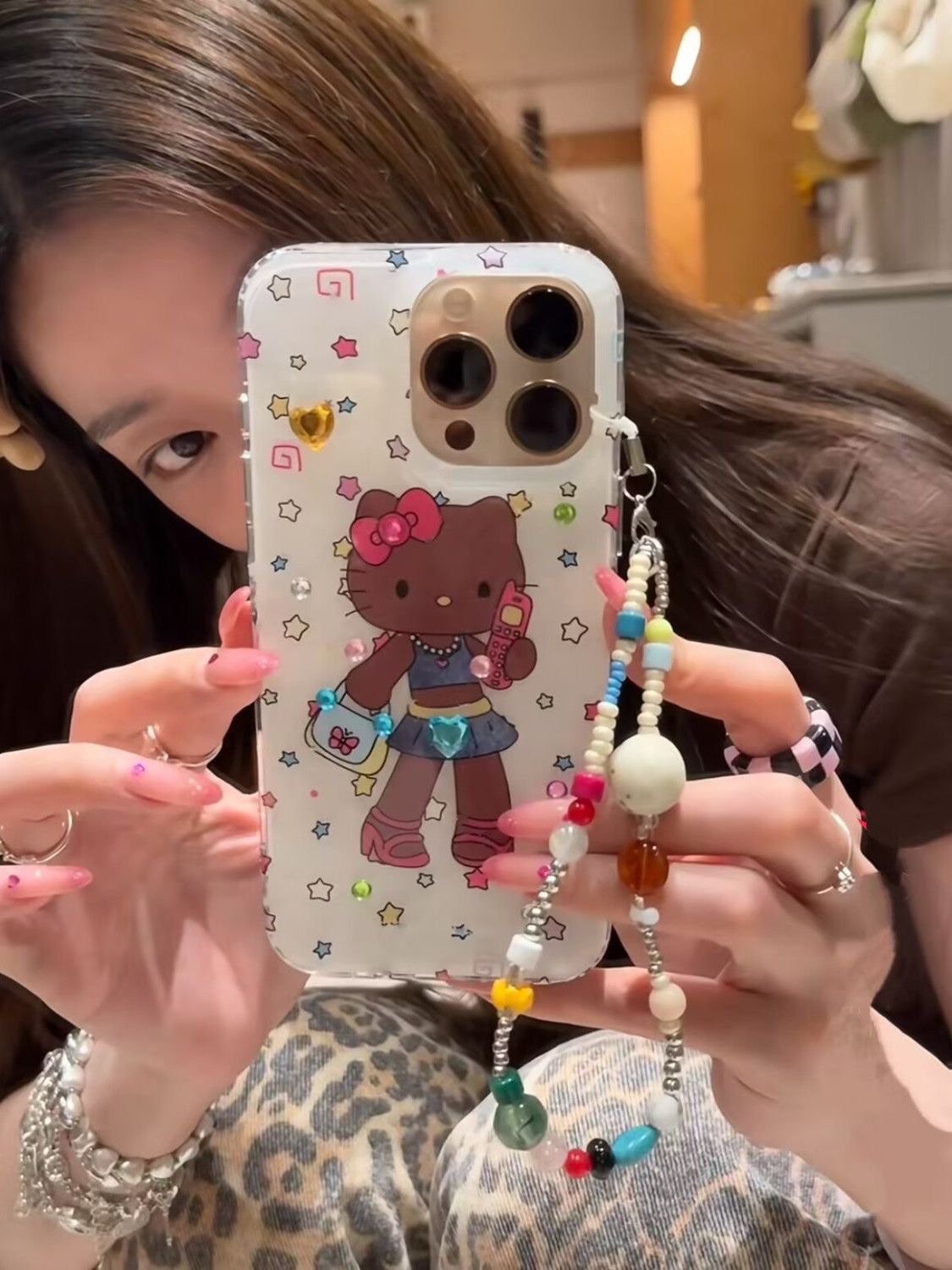 白色時髦長腿kitty手機殼