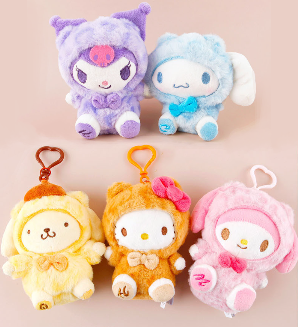 韓國三麗鷗 酷洛米 大耳狗 凱蒂貓Hello Kitty 布丁狗 美樂蒂 豹紋毛絨吊飾 玩偶 娃娃 12公分高