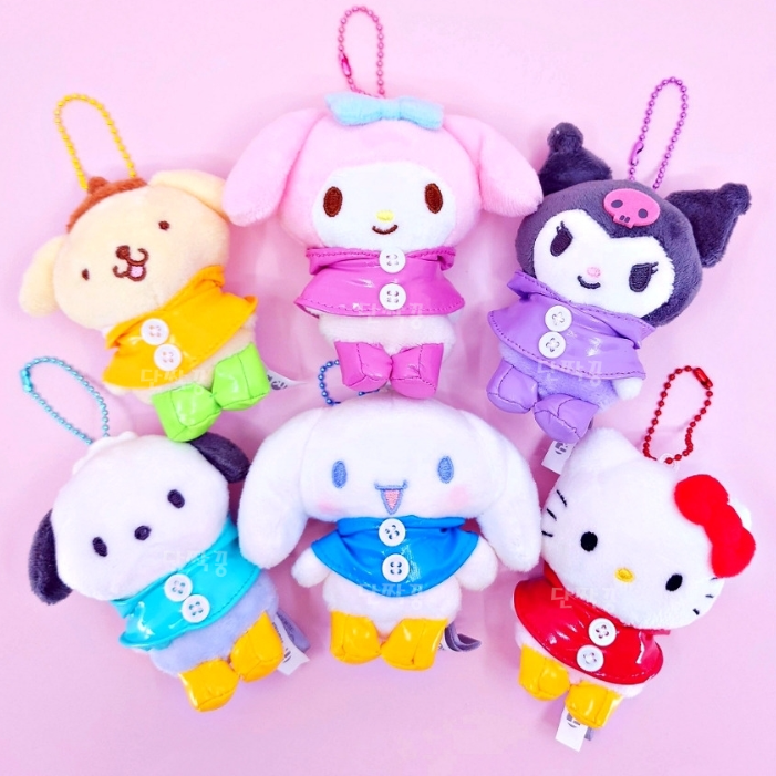 韓國三麗鷗 酷洛米 大耳狗 凱蒂貓Hello Kitty 帕恰狗 布丁狗 美樂蒂 雨衣系列 玩偶吊飾 13／8公分高