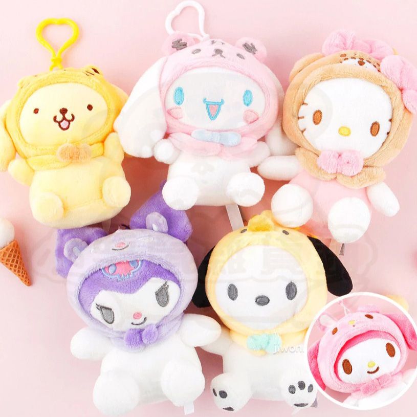 韓國三麗鷗 美樂蒂 酷洛米 大耳狗 凱蒂貓Hello Kitty 帕恰狗 布丁狗 好朋友 搭檔頭套 娃娃吊飾 13公分高