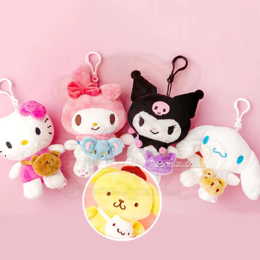 韓國三麗鷗 美樂蒂 酷洛米 大耳狗 凱蒂貓HelloKitty 布丁狗 好朋友包包 扣環吊飾 娃娃玩偶 鑰匙圈 13公分