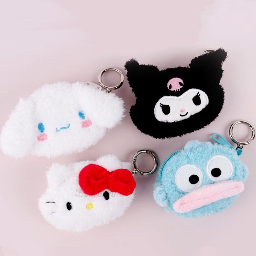 韓國三麗鷗 酷洛米 大耳狗 凱蒂貓 HelloKitty 人魚漢頓 毛絨大頭 收納包 耳機收納 零錢包 10公分長