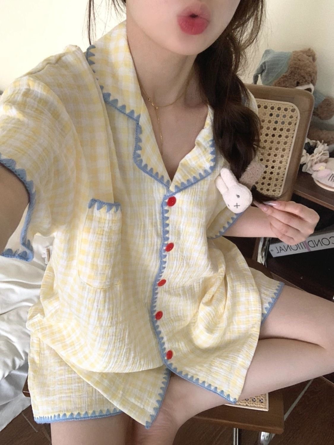 27023夏季可愛撞色睡衣套裝
