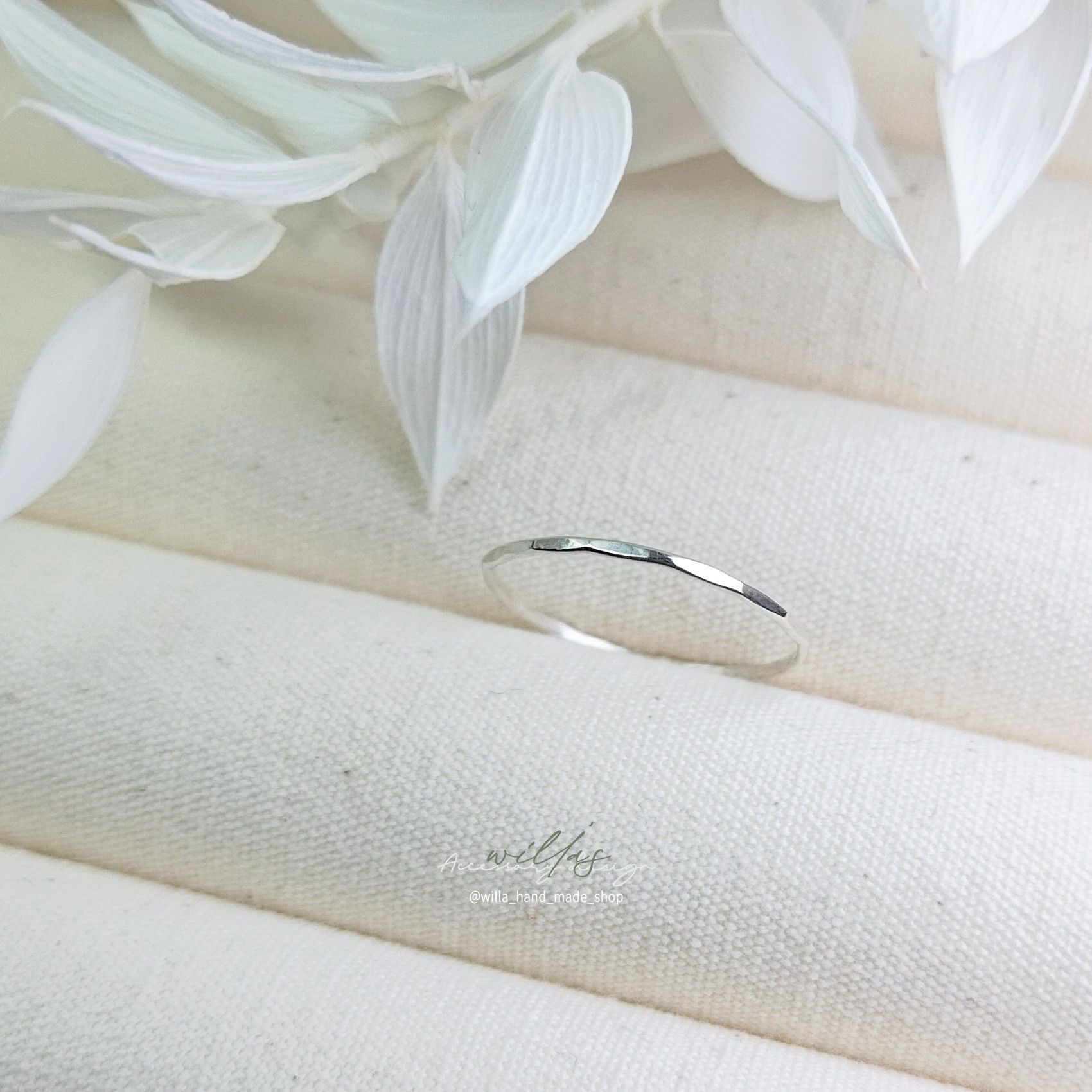 ≡Willa≡ 金工系 0.8mm菱形敲紋線戒 925純銀戒指 手作