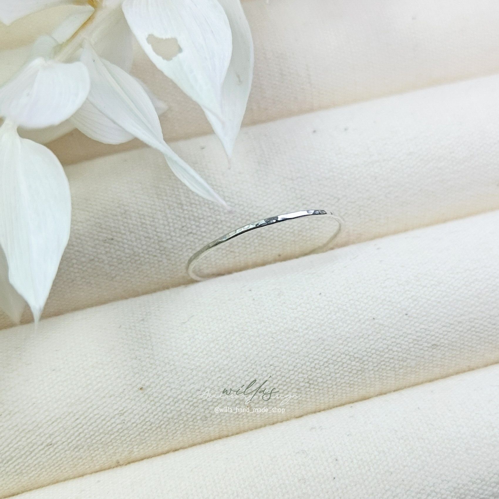 ≡Willa≡ 金工系 0.8mm木紋敲紋線戒 925純銀戒指 手作