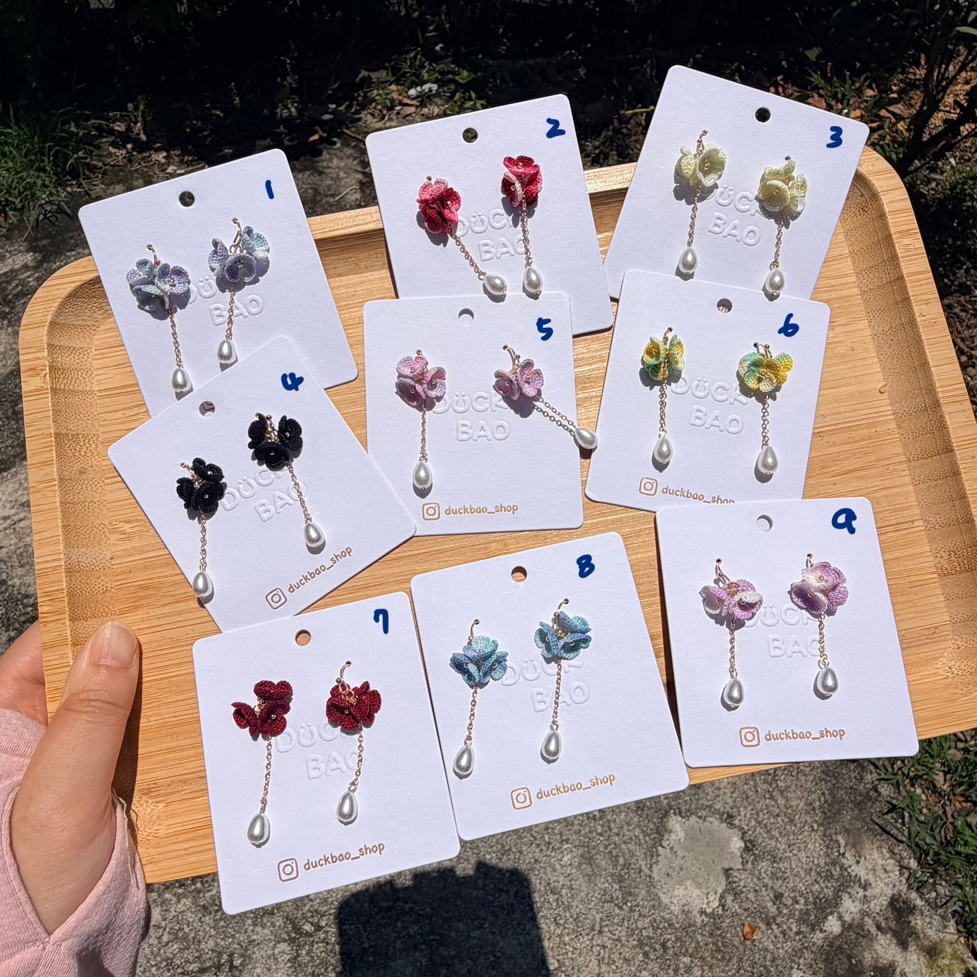 花花垂墜小珠耳鉤