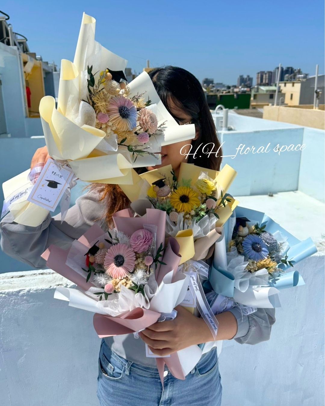 ｜畢業花禮｜向陽畢業熊索拉花束