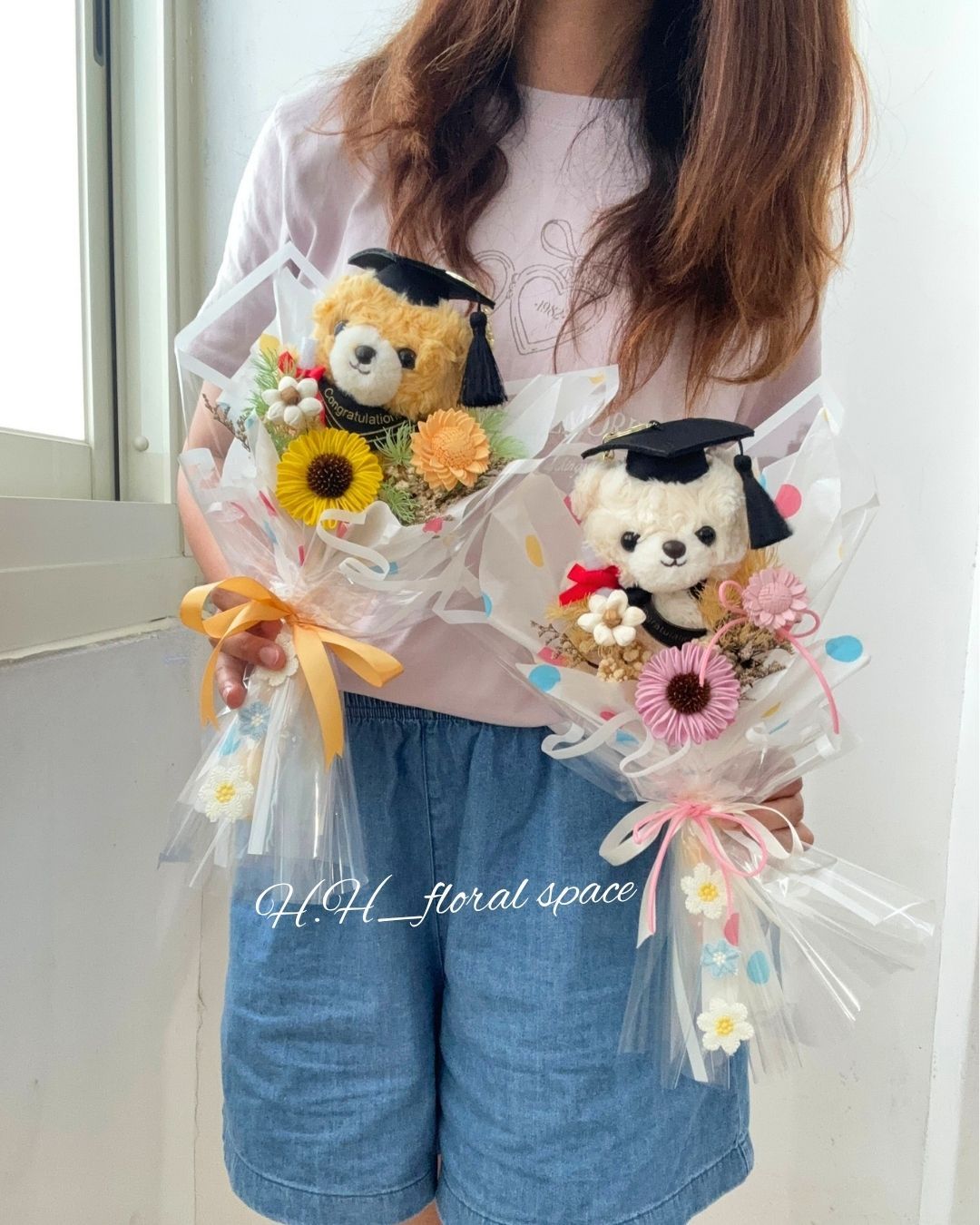 ｜畢業花禮｜彩虹泡泡小熊畢業花束