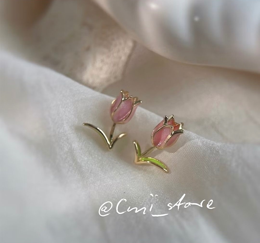 鬱金香花朵耳環（925銀針）