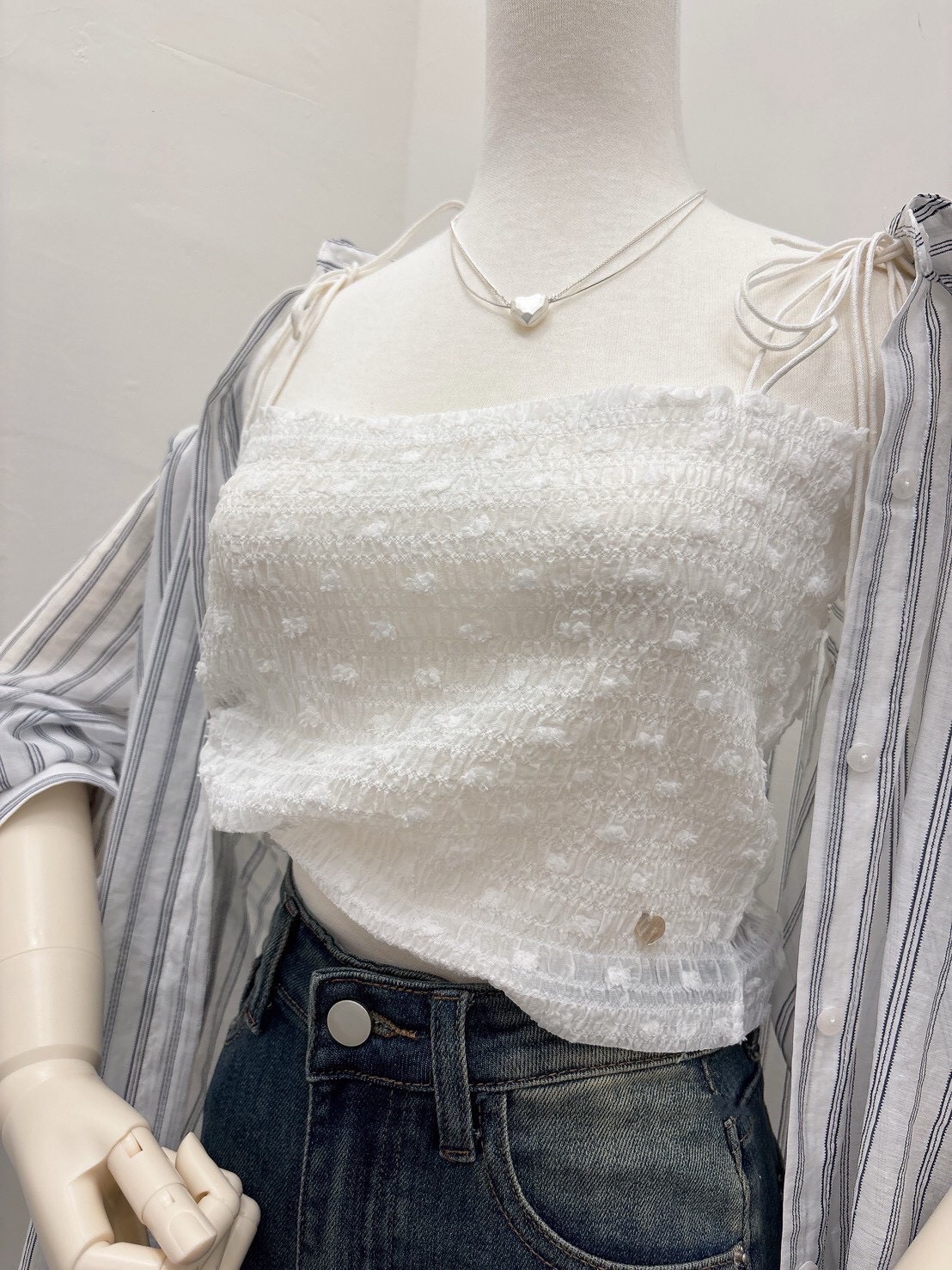 愛心銀標提花綁帶疊穿背心