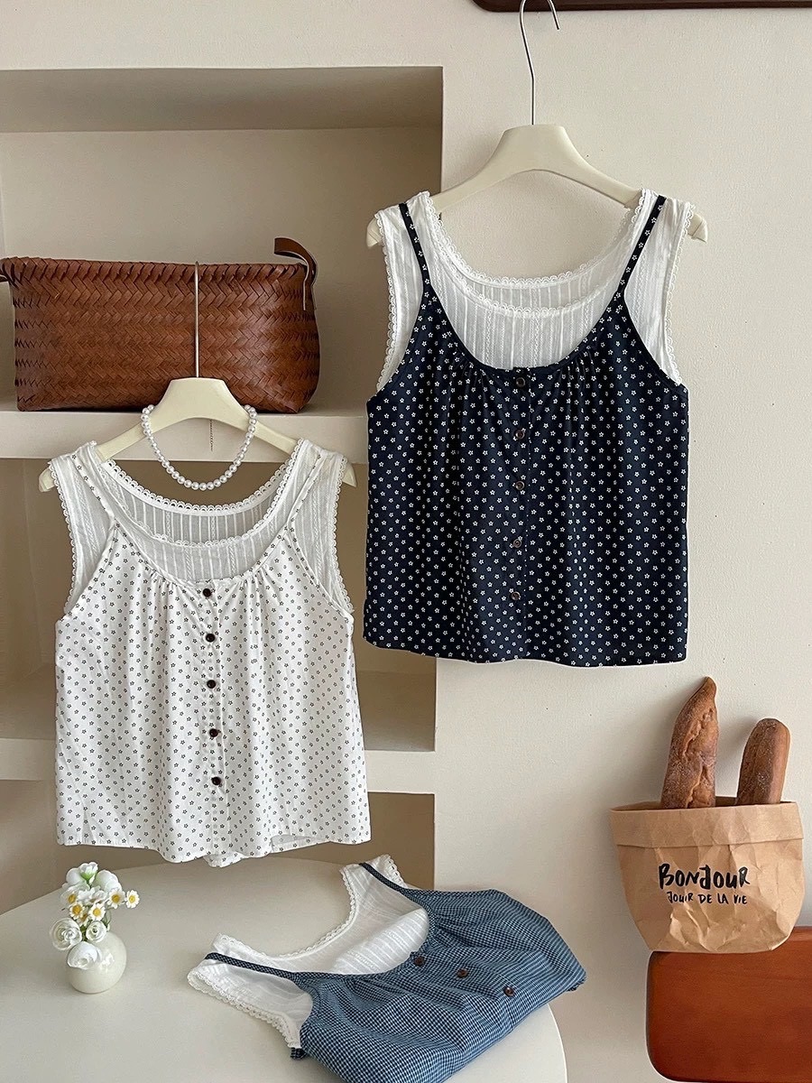 假2件式花花背心上衣