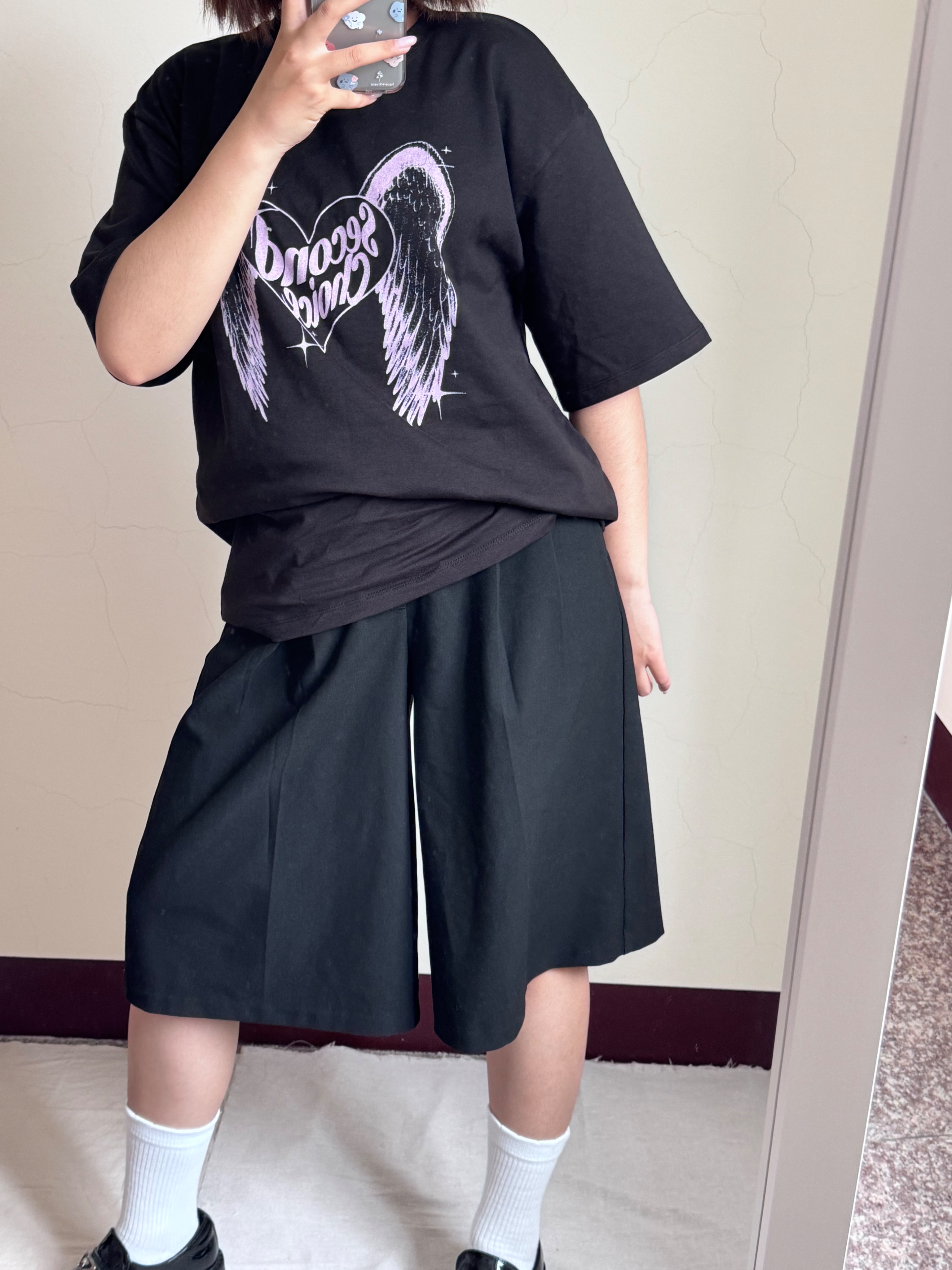 紫黑印花，心型翅膀T-shirt