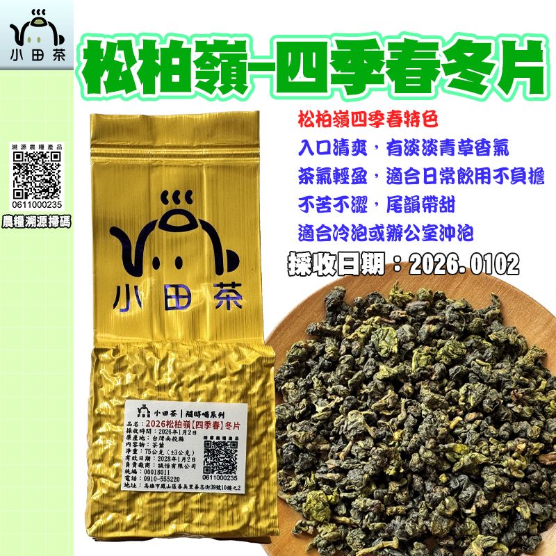 【小田茶】南投松柏嶺-四季春｜2026年｜機採｜75公克｜二兩｜