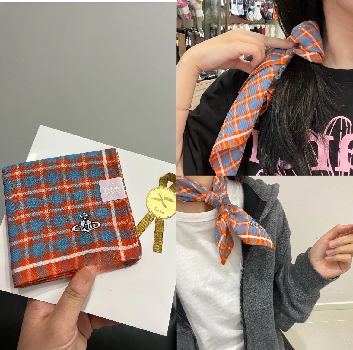 兩條以上免運 VIVIENNE WESTWOOD 日本製純棉 土星塗鴉 手帕 方巾 絲巾