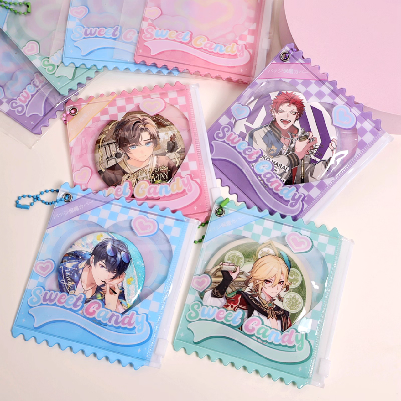 馬卡龍色系PVC糖果徽章拉鍊保護套（適用75mm以下徽章/吊飾/小卡等周邊）