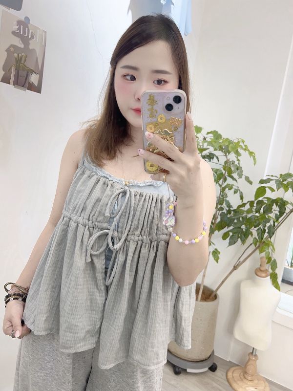 亞麻棉格紋兩件套
