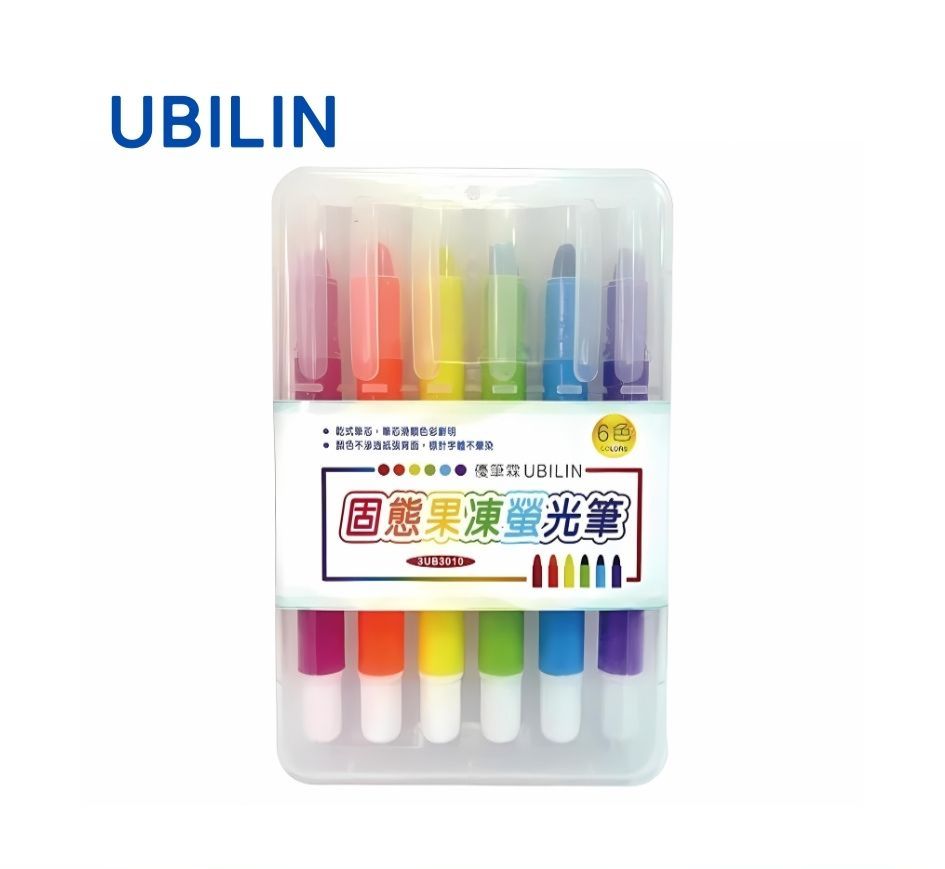 UBILIN優比霖 固態果凍螢光筆 6色 套組 螢光筆 固態 果凍筆 文具用品 筆記 記號筆 色筆