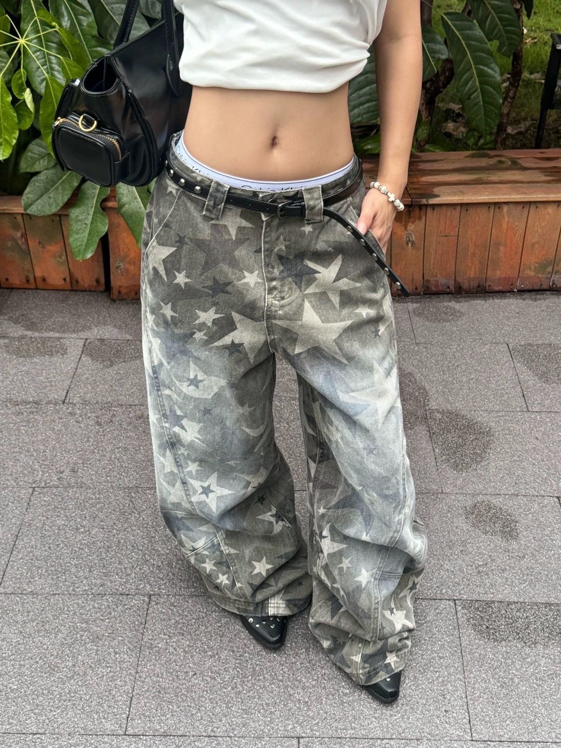 復古星星印花寬褲