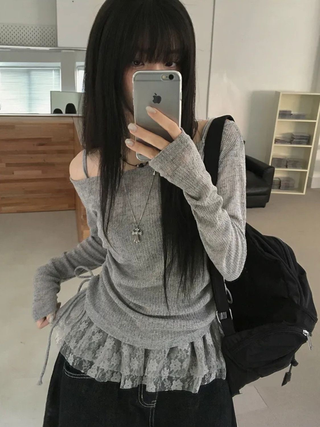 韓系斜肩綁帶上衣