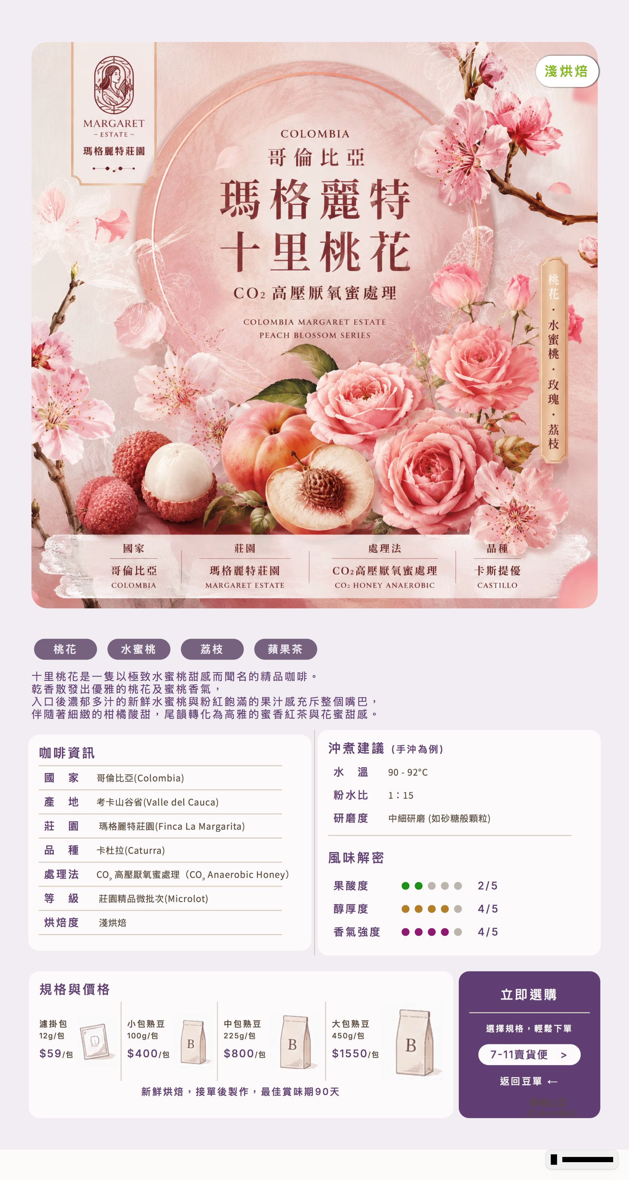 ❮淺焙❯ 哥倫比亞 瑪格莉特 十里桃花 CO₂ 高壓厭氧蜜處理