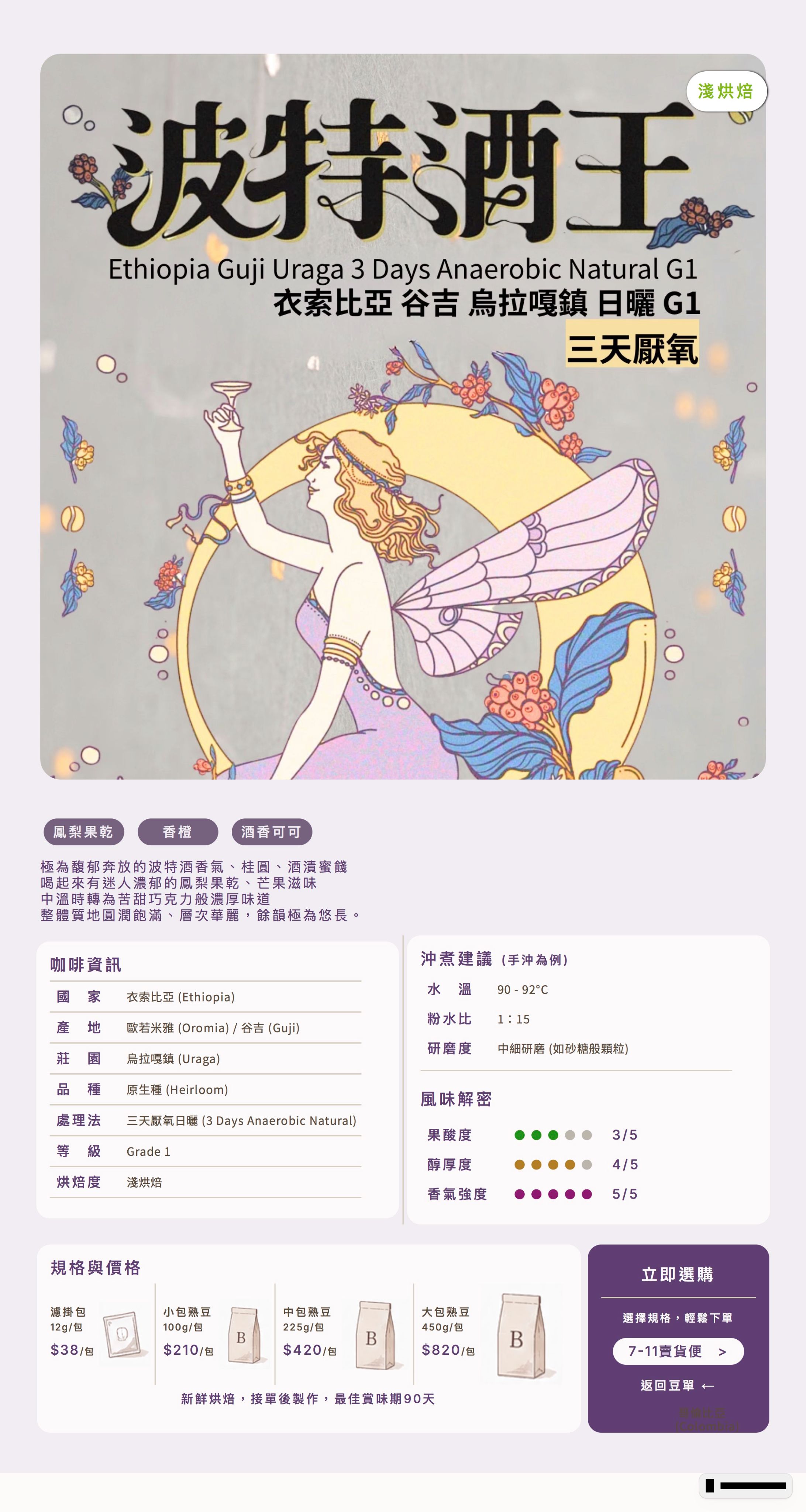 ❮淺焙❯ 衣索比亞 古吉 烏拉嘎 波特酒王 3天厭氧日曬