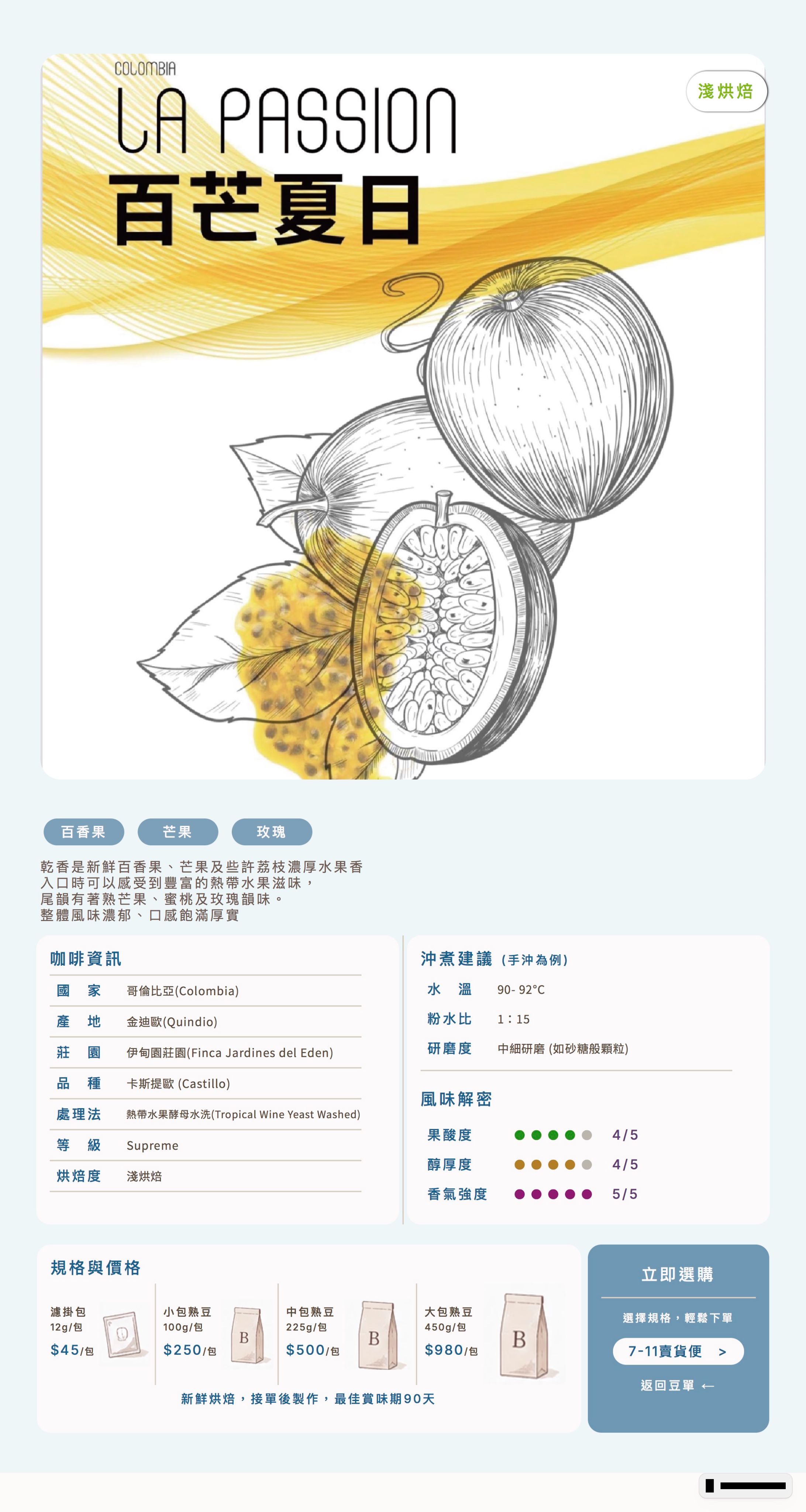❮淺焙❯ 哥倫比亞 金迪歐 百芒夏日 熱帶水果酵母 水洗