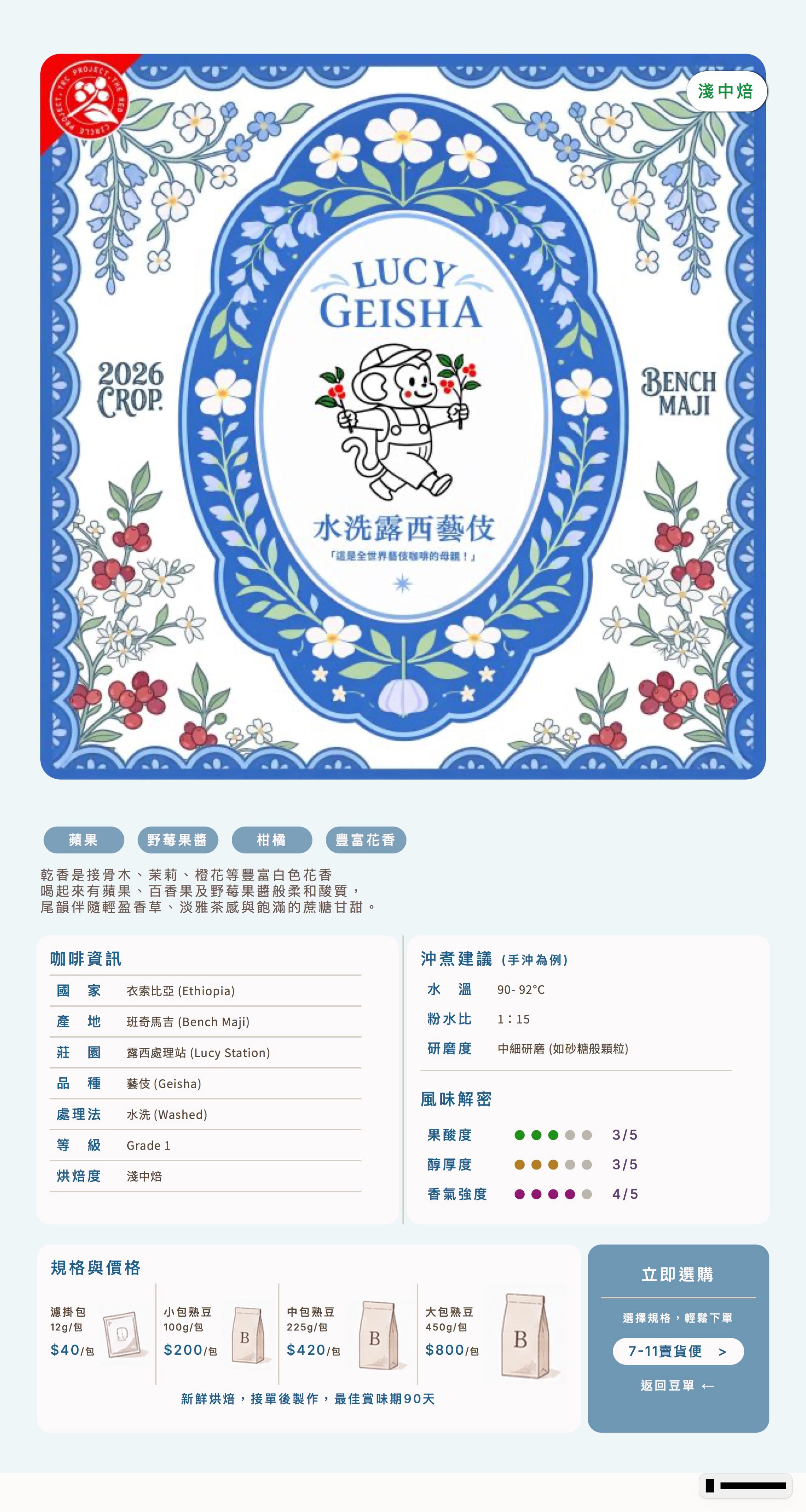 ❮淺中❯ 衣索比亞 班奇瑪吉 露西藝伎 水洗