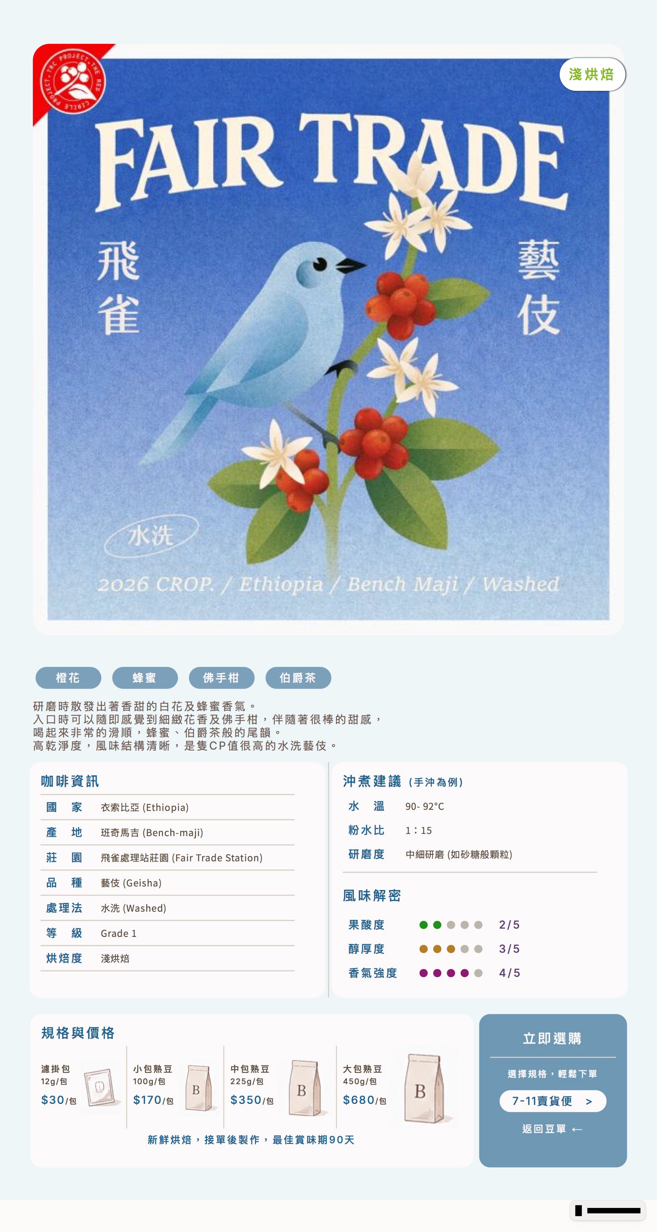 ❮淺焙❯ 衣索比亞 班奇瑪吉 飛雀藝伎 水洗